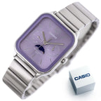 Casio férfi karóra MTP-M305D-6A, acél szíj, lila számlap, dátum/holdfázis, WR50