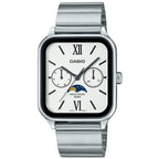 Casio MTP-M305D-7A2 férfi karóra, acél szíj, fehér számlap, WR50, holdfázis