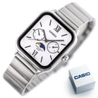 Casio MTP-M305D-7A2 férfi karóra, acél szíj, fehér számlap, WR50, holdfázis