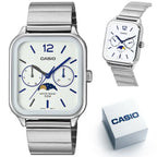 Casio MTP-M305D-7AVDF férfi karóra, acél, fehér számlap, WR50, holdfázis