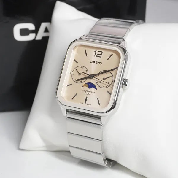 Casio MTP-M305D-9A férfi karóra, rozéarany, acél, WR50, díszdobozzal
