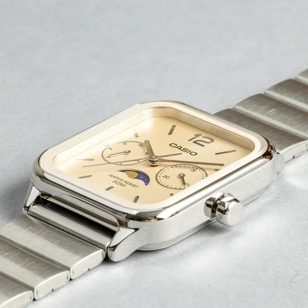 Casio MTP-M305D-9A férfi karóra, rozéarany, acél, WR50, díszdobozzal