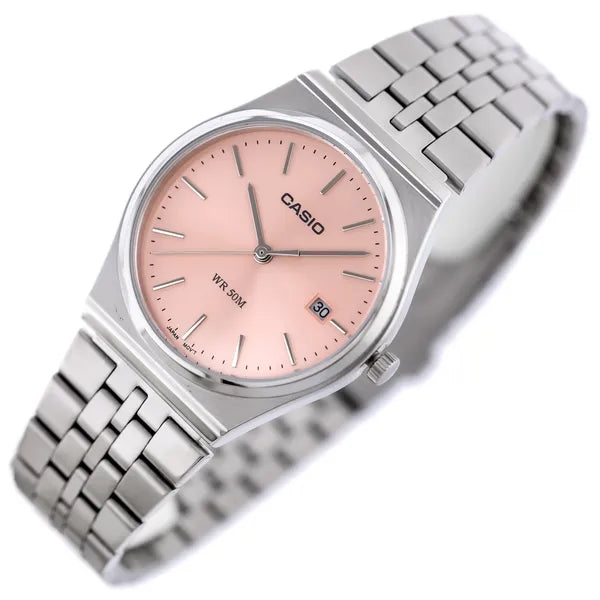 Casio MTP-B145D-4A férfi karóra, acél szíj, rózsaszín számlap, kvarc, 35 mm