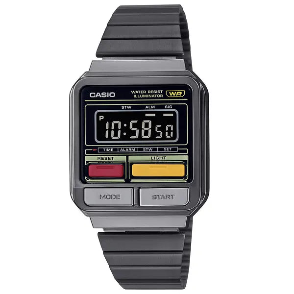 Casio Vintage férfi digitális karóra A120WEGG-1BDF, szürke acél szíj, WR30