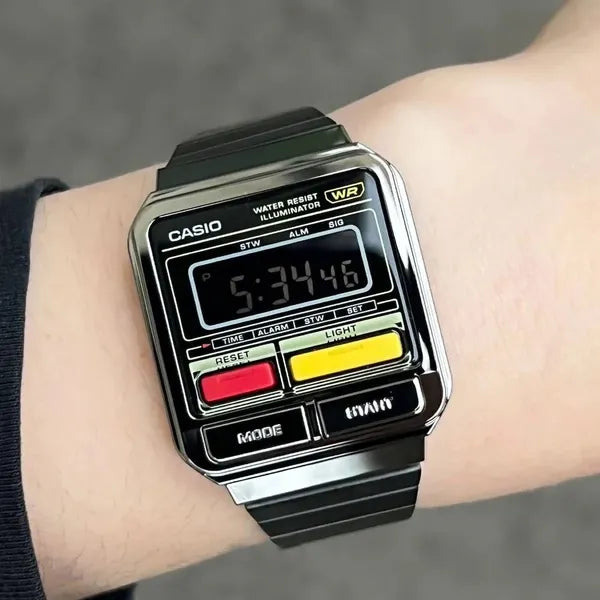 Casio Vintage férfi digitális karóra A120WEGG-1BDF, szürke acél szíj, WR30