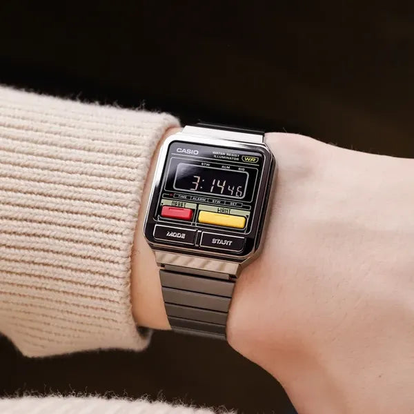 Casio Vintage férfi digitális karóra A120WEGG-1BDF, szürke acél szíj, WR30