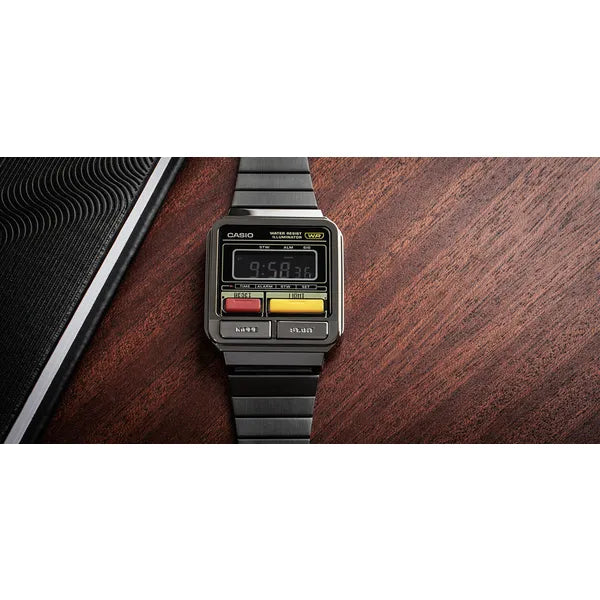 Casio Vintage férfi digitális karóra A120WEGG-1BDF, szürke acél szíj, WR30