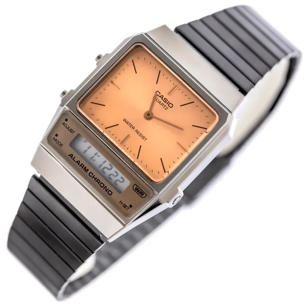 Casio Vintage AQ-800ECGG-4ADF uniszex óra, 2 időzóna, rózsaarany számlap, WR30