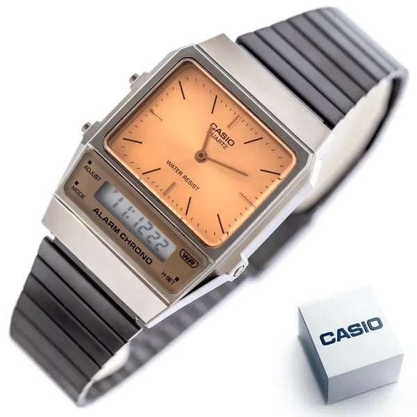Casio Vintage AQ-800ECGG-4ADF uniszex óra, 2 időzóna, rózsaarany számlap, WR30