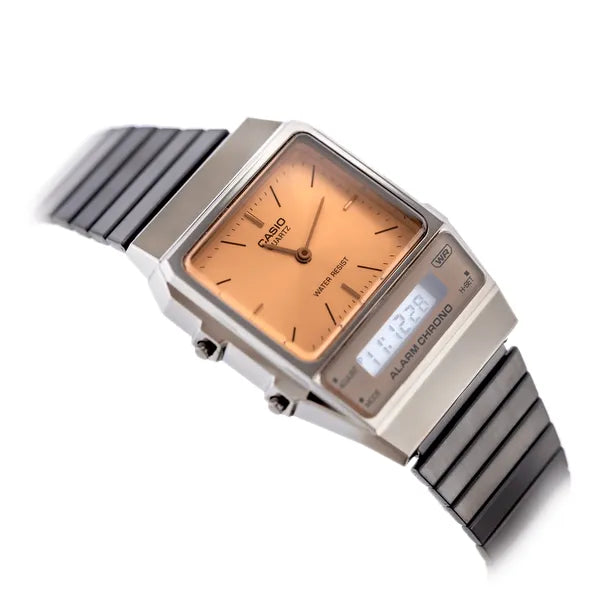 Casio Vintage AQ-800ECGG-4ADF uniszex óra, 2 időzóna, rózsaarany számlap, WR30