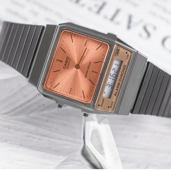 Casio Vintage AQ-800ECGG-4ADF uniszex óra, 2 időzóna, rózsaarany számlap, WR30
