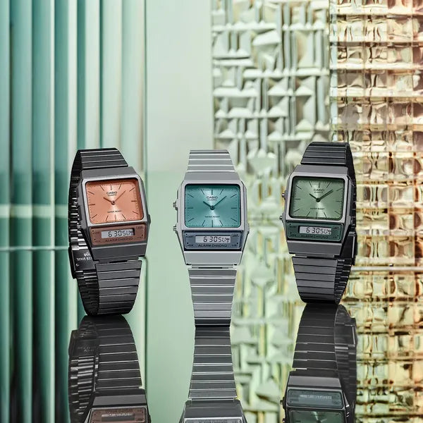 Casio Vintage AQ-800ECGG-4ADF uniszex óra, 2 időzóna, rózsaarany számlap, WR30