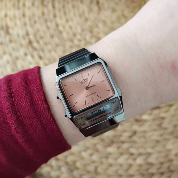 Casio Vintage AQ-800ECGG-4ADF uniszex óra, 2 időzóna, rózsaarany számlap, WR30