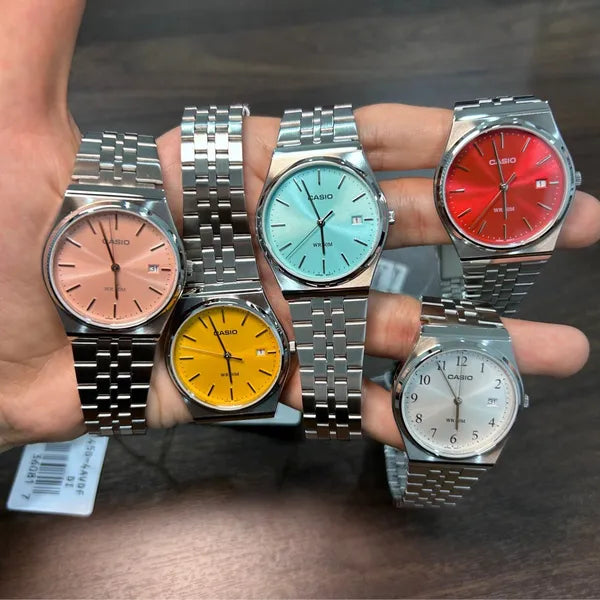 Casio MTP-B145D-7B férfi karóra, acél szíj, 35 mm, gyöngyház számlap, WR50