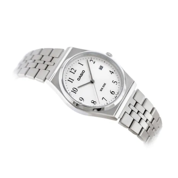 Casio MTP-B145D-7B férfi karóra, acél szíj, 35 mm, gyöngyház számlap, WR50