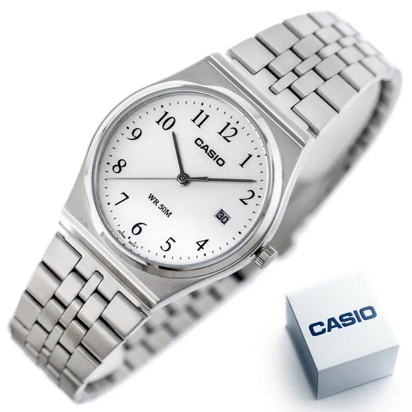 Casio MTP-B145D-7B férfi karóra, acél szíj, 35 mm, gyöngyház számlap, WR50