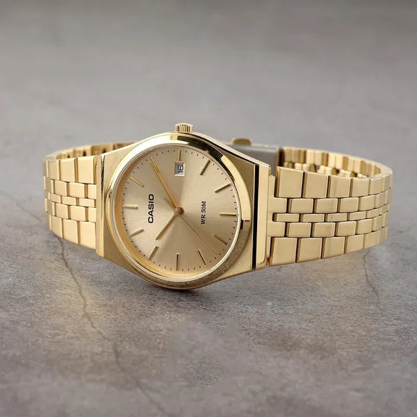 Casio MTP-B145G-9A férfi karóra, arany acél, rózsaarany számlap, kvarc, dátum