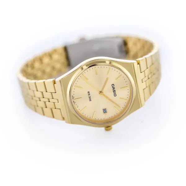 Casio MTP-B145G-9A férfi karóra, arany acél, rózsaarany számlap, kvarc, dátum