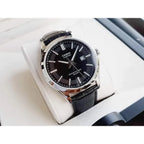 Casio MTS-100L-1A férfi karóra, zafírüveg, bőr szíj, WR50, fekete