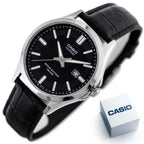 Casio MTS-100L-1A férfi karóra, zafírüveg, bőr szíj, WR50, fekete