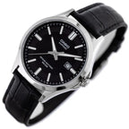 Casio MTS-100L-1A férfi karóra, zafírüveg, bőr szíj, WR50, fekete