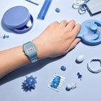 Casio F-91WS-2 uniszex digitális karóra, kék áttetsző tok és szíj, WR30
