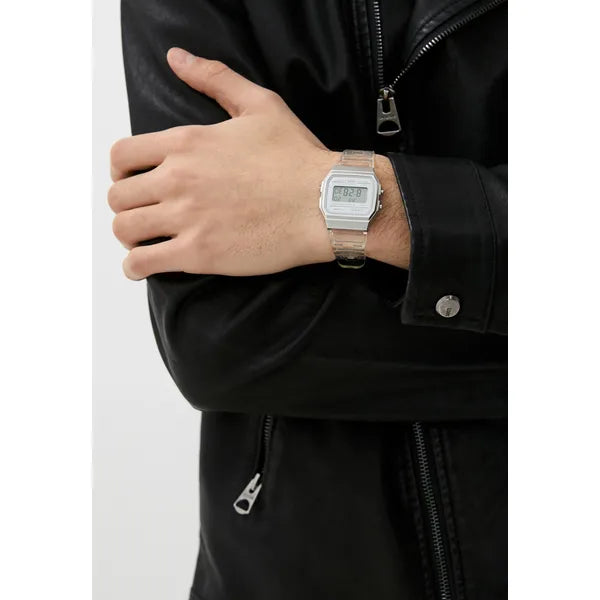 Unisex Casio F-91WS-7 retro digitális óra, fehér/áttetsző, WR30, kvarc