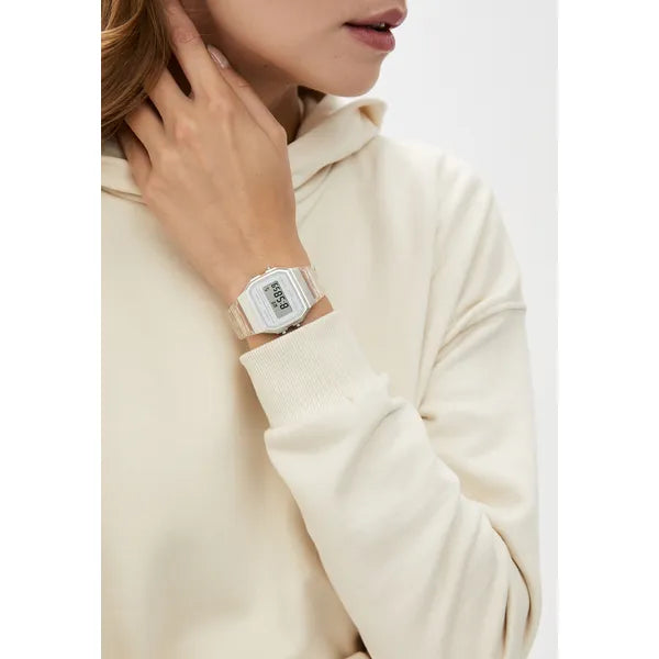 Unisex Casio F-91WS-7 retro digitális óra, fehér/áttetsző, WR30, kvarc
