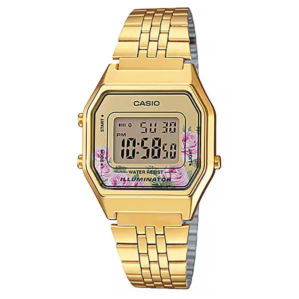 Casio LA680WGA-4C női digitális óra, arany, WR30, kvarc, acél szíj