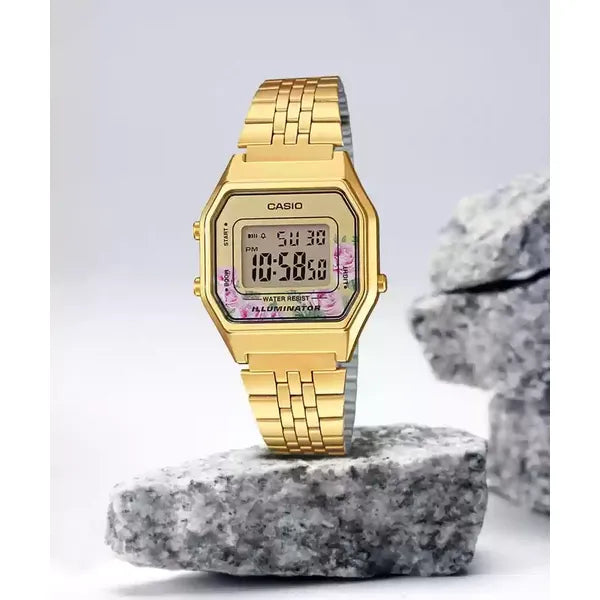 Casio LA680WGA-4C női digitális óra, arany, WR30, kvarc, acél szíj