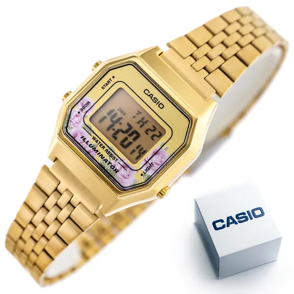 Casio LA680WGA-4C női digitális óra, arany, WR30, kvarc, acél szíj