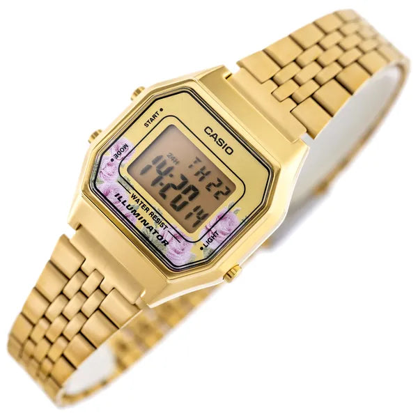 Casio LA680WGA-4C női digitális óra, arany, WR30, kvarc, acél szíj