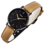 Casio LTP-VT02BL-1A női karóra, 30 mm, fekete számlap, barna bőrszíj, WR30