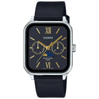 Casio férfi karóra MTP-M305L-1A2, fekete számlap, holdfázis, bőr szíj, WR50