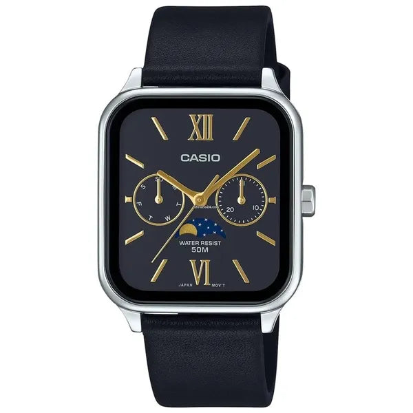 Casio férfi karóra MTP-M305L-1A2, fekete számlap, holdfázis, bőr szíj, WR50