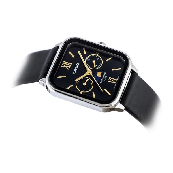 Casio férfi karóra MTP-M305L-1A2, fekete számlap, holdfázis, bőr szíj, WR50