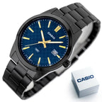 Casio MTP-VD03B-2A férfi karóra, kék számlap, acél fekete szíj, WR50