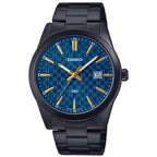 Casio MTP-VD03B-2A férfi karóra, kék számlap, acél fekete szíj, WR50