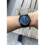 Casio MTP-VD03B-2A férfi karóra, kék számlap, acél fekete szíj, WR50