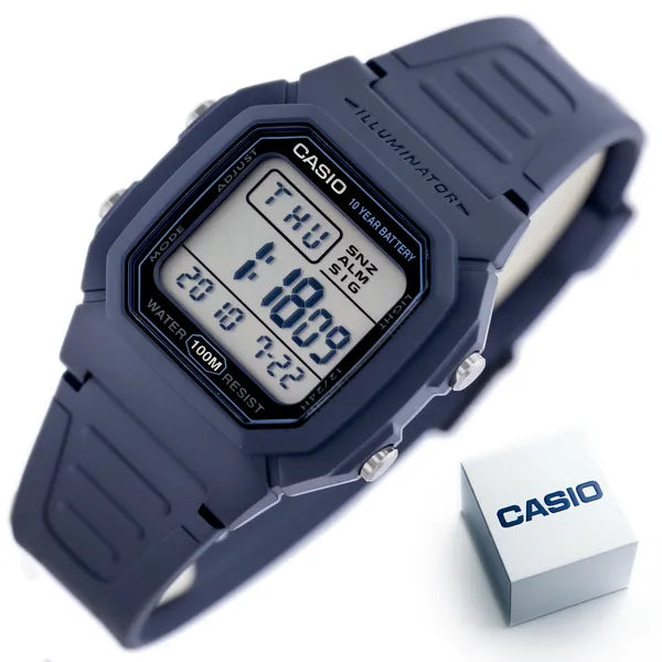 Casio W-800H-2A férfi digitális óra, WR100, sötétkék, kvarc