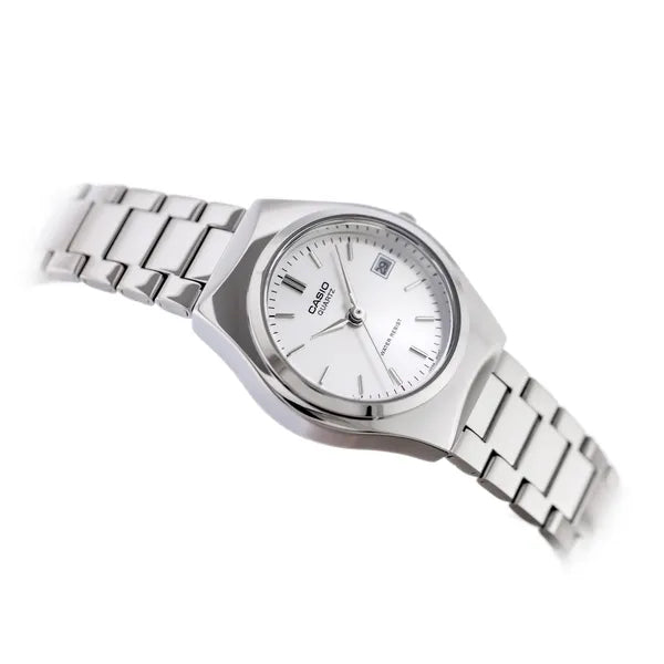 Casio LTP-1170A-7A női karóra, ezüst, acél szíj, dátum, WR30 + díszdoboz