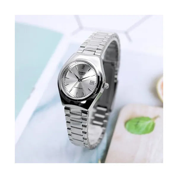 Casio LTP-1170A-7A női karóra, ezüst, acél szíj, dátum, WR30 + díszdoboz