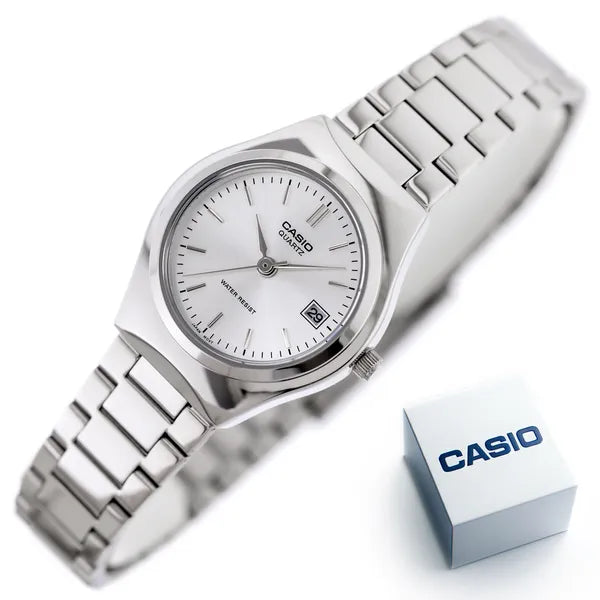 Casio LTP-1170A-7A női karóra, ezüst, acél szíj, dátum, WR30 + díszdoboz