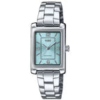 Casio LTP-1234DD-2A női karóra, téglalap tok, acél szíj, türkiz számlap, WR30