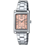 Casio LTP-1234DD-4A női karóra, téglalap tok, rózsaszín számlap, acél, WR30