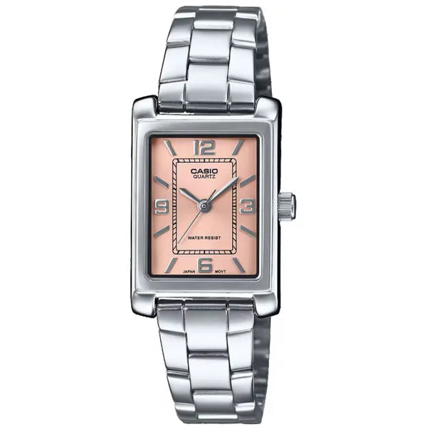 Casio LTP-1234DD-4A női karóra, téglalap tok, rózsaszín számlap, acél, WR30