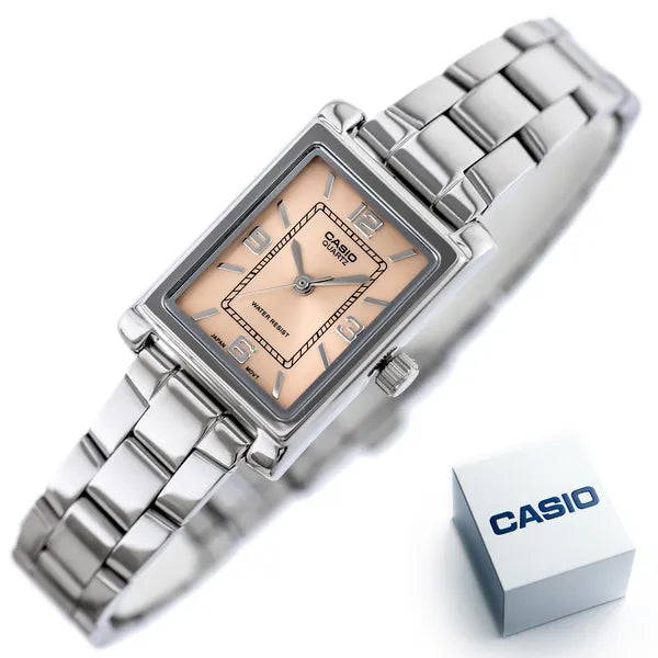 Casio LTP-1234DD-4A női karóra, téglalap tok, rózsaszín számlap, acél, WR30