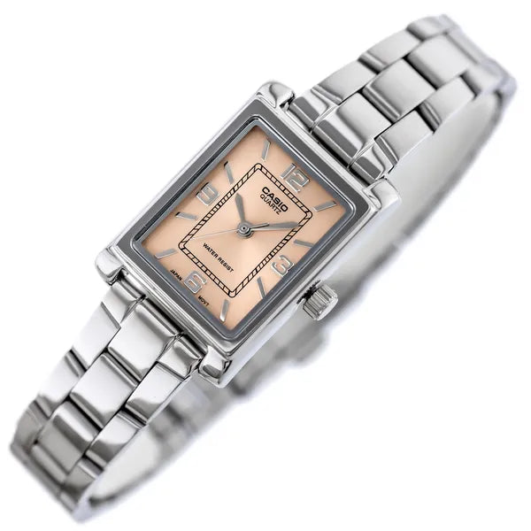 Casio LTP-1234DD-4A női karóra, téglalap tok, rózsaszín számlap, acél, WR30