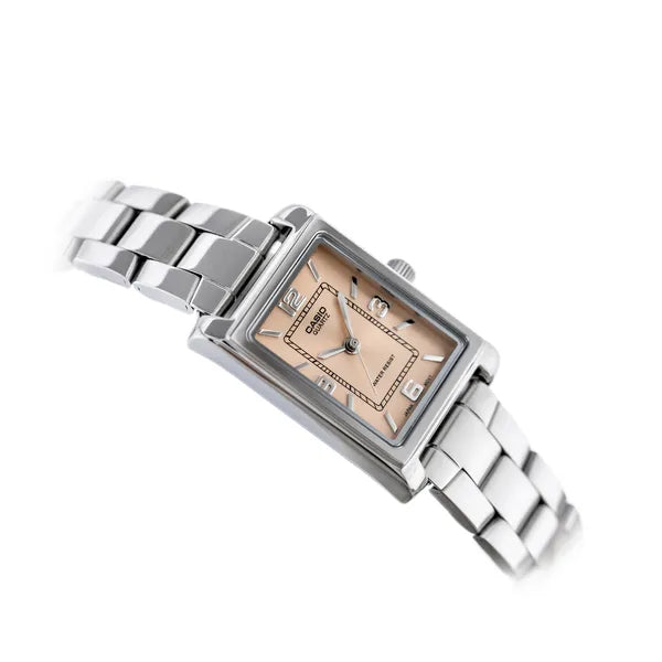Casio LTP-1234DD-4A női karóra, téglalap tok, rózsaszín számlap, acél, WR30