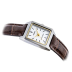 Casio LTP-V007L-7E2 női karóra, téglalap tok, barna bőrszíj, fehér számlap